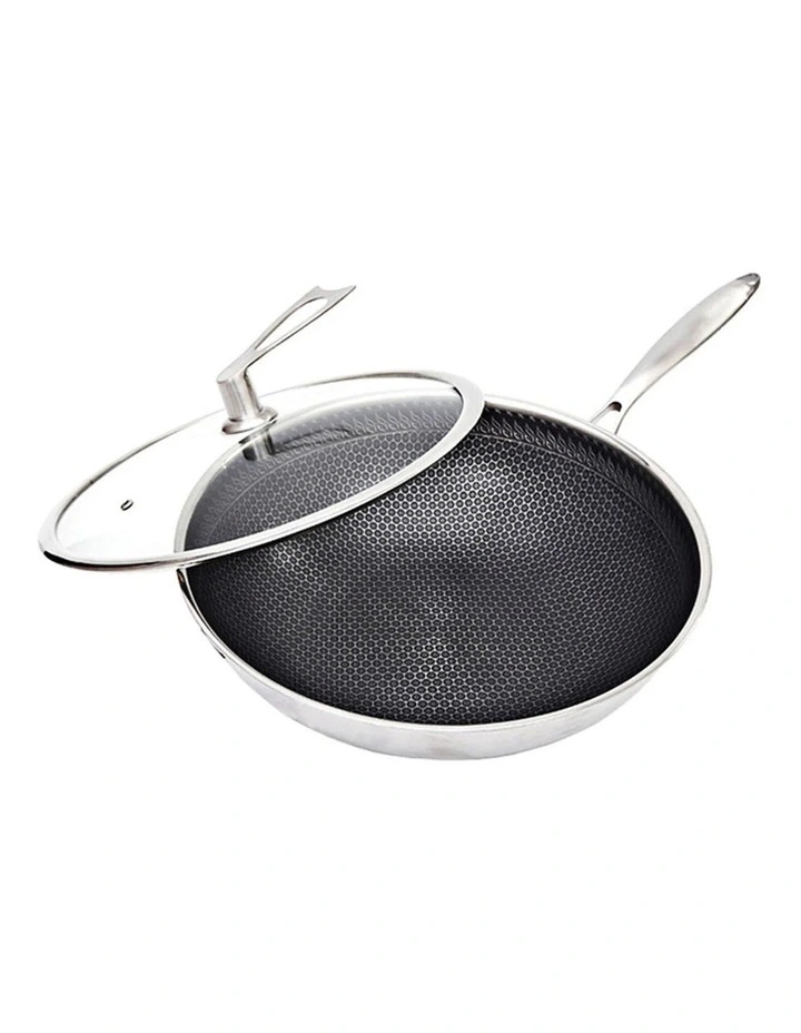 SOGA 32cm Tri-Ply Stainless Steel Nonstick Fry Pan w/ Glass Lid image 1