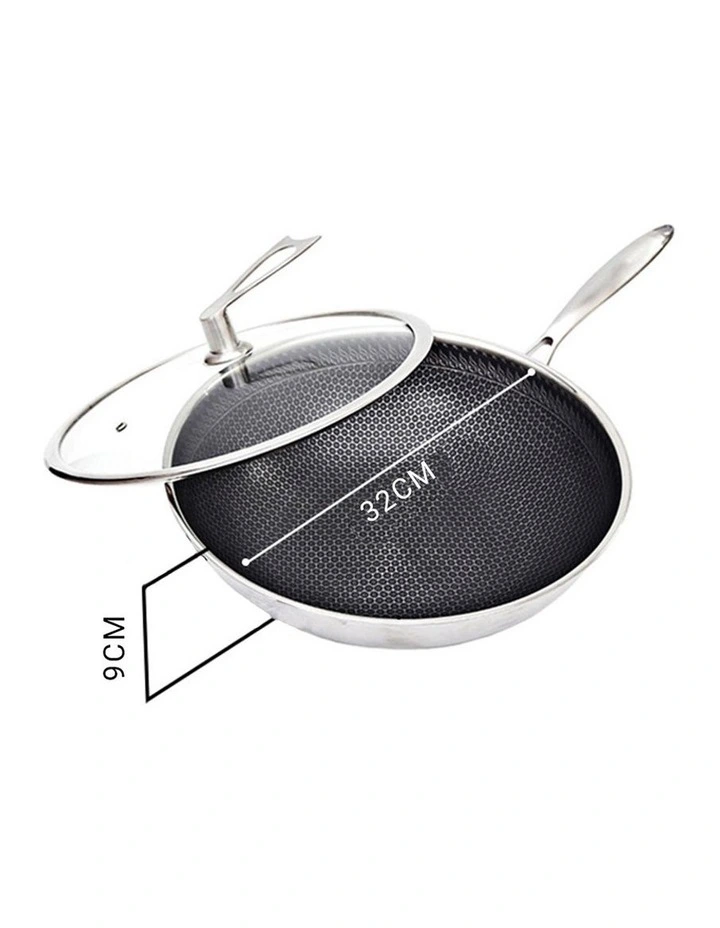 SOGA 32cm Tri-Ply Stainless Steel Nonstick Fry Pan w/ Glass Lid image 2