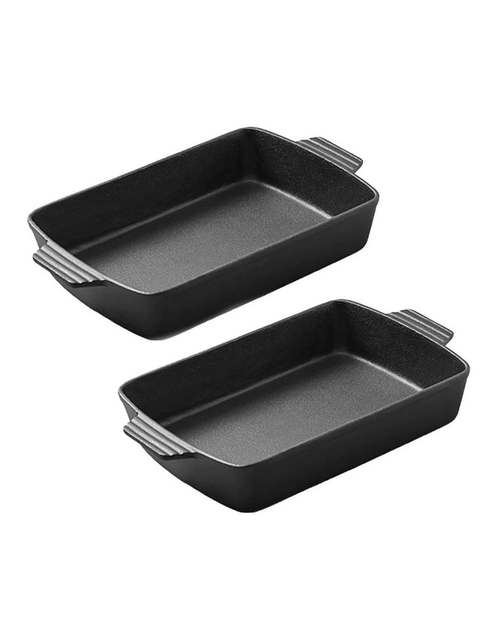 SOGA 2X 38cm Cast Iron Rectangular Baking Dish Roasting Pan image 1