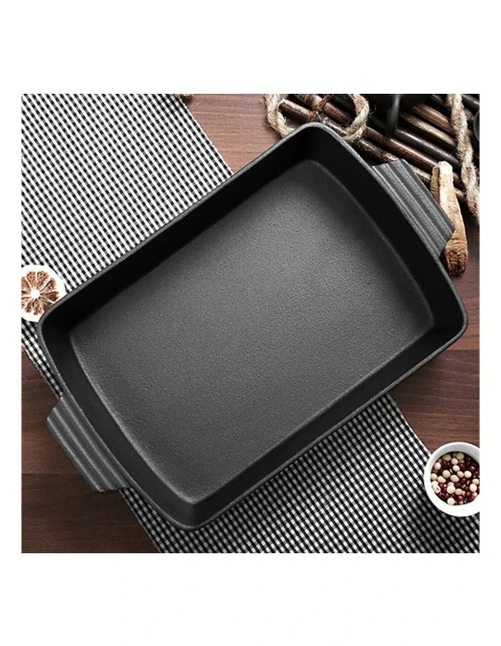 SOGA 2X 38cm Cast Iron Rectangular Baking Dish Roasting Pan image 2