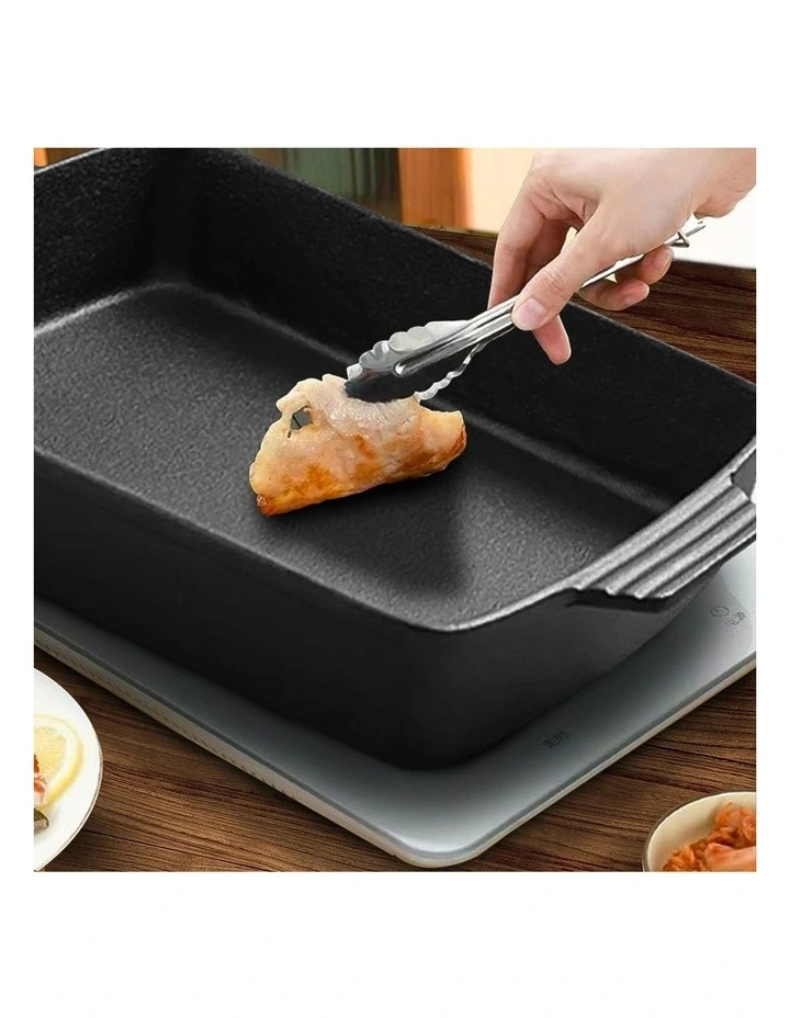 SOGA 2X 38cm Cast Iron Rectangular Baking Dish Roasting Pan image 6