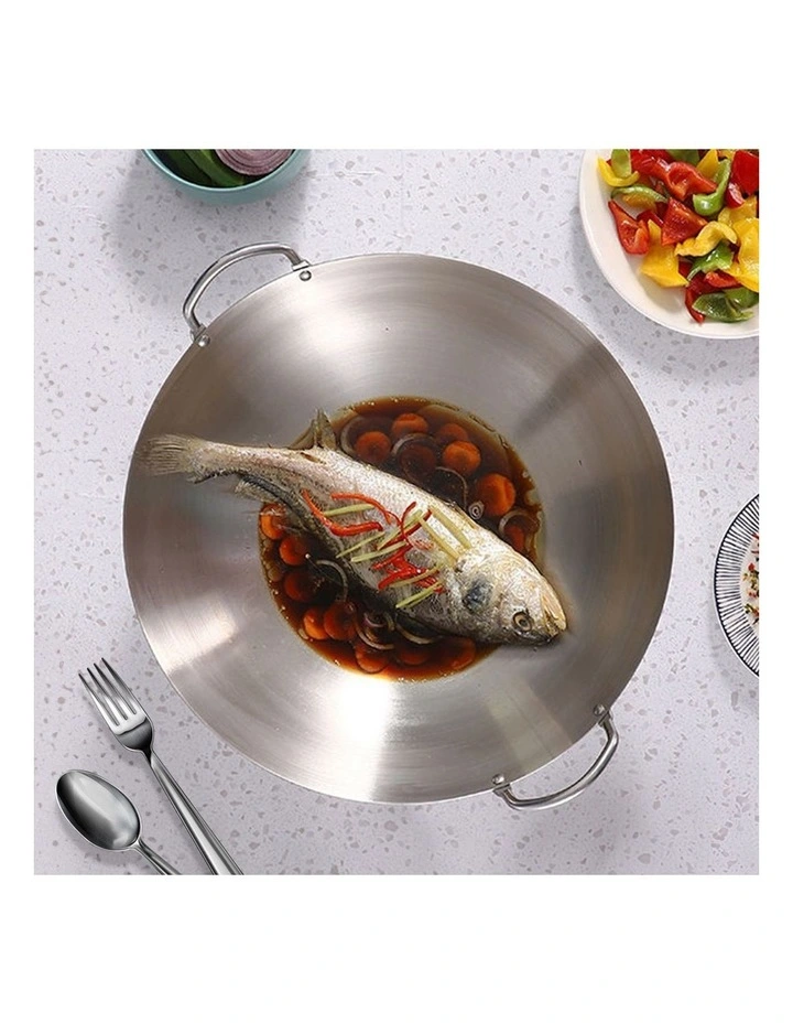 SOGA Stainless Steel Cooking Wok 55cm 2 Handles image 4