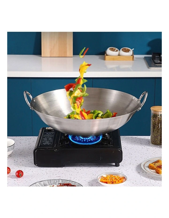SOGA Stainless Steel Cooking Wok 55cm 2 Handles image 5