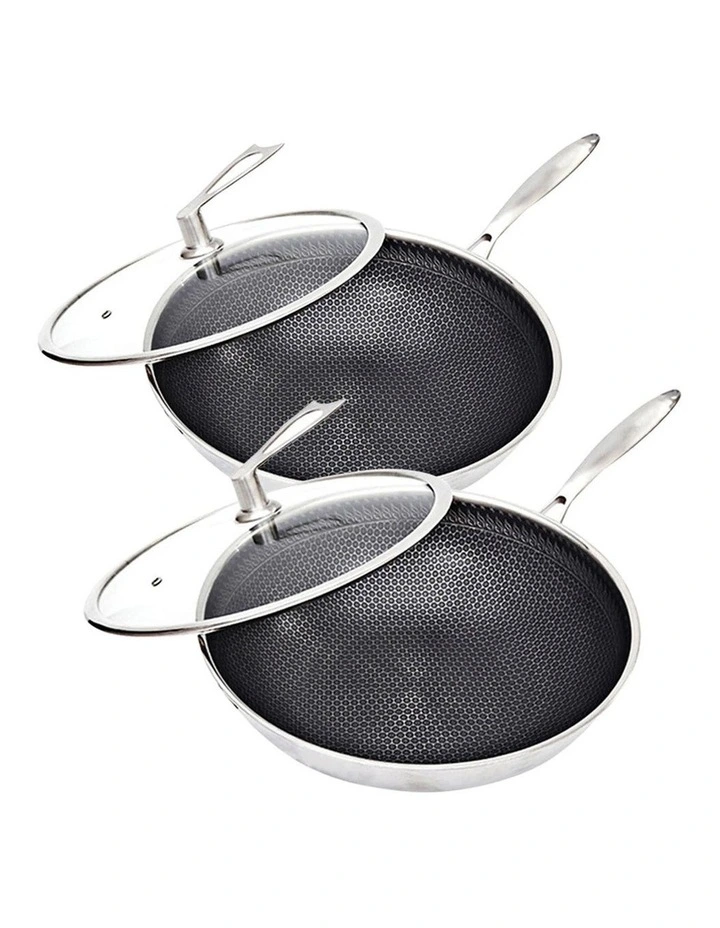 SOGA 2X 32cm Tri-Ply Stainless Steel Nonstick Fry Pan w/ Glass Lid image 1