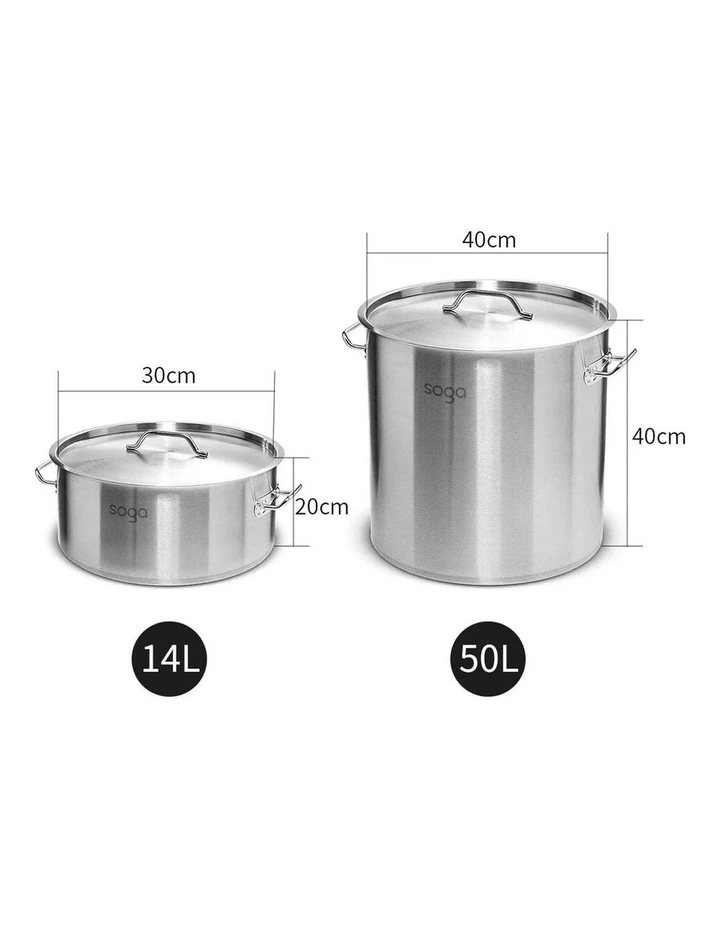SOGA 18/10 Stainless Steel Stock Pot Set 17L & 50L image 4