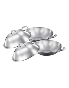 SOGA 2X 3-Ply Stainless Steel Wok with Lid 38cm