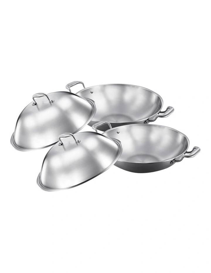 SOGA 2X 3-Ply Stainless Steel Wok with Lid 38cm image 1