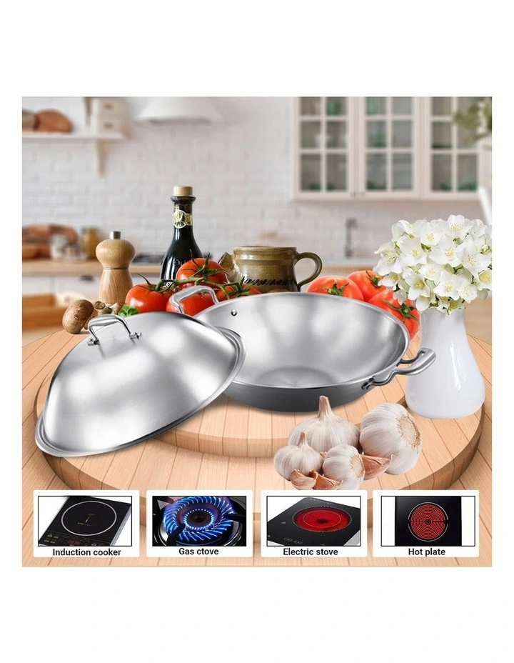 SOGA 2X 3-Ply Stainless Steel Wok with Lid 38cm image 3