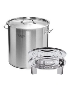 SOGA Stainless Steel 33L Stock Pot with Double Steamer Rack Insert