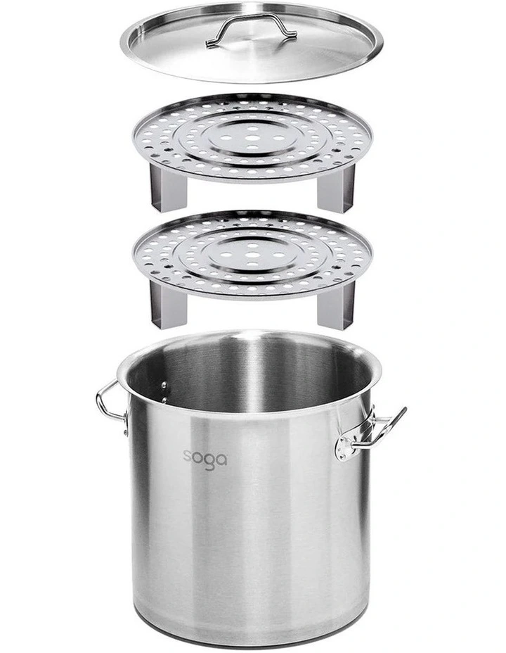 SOGA Stainless Steel 33L Stock Pot with Double Steamer Rack Insert image 5