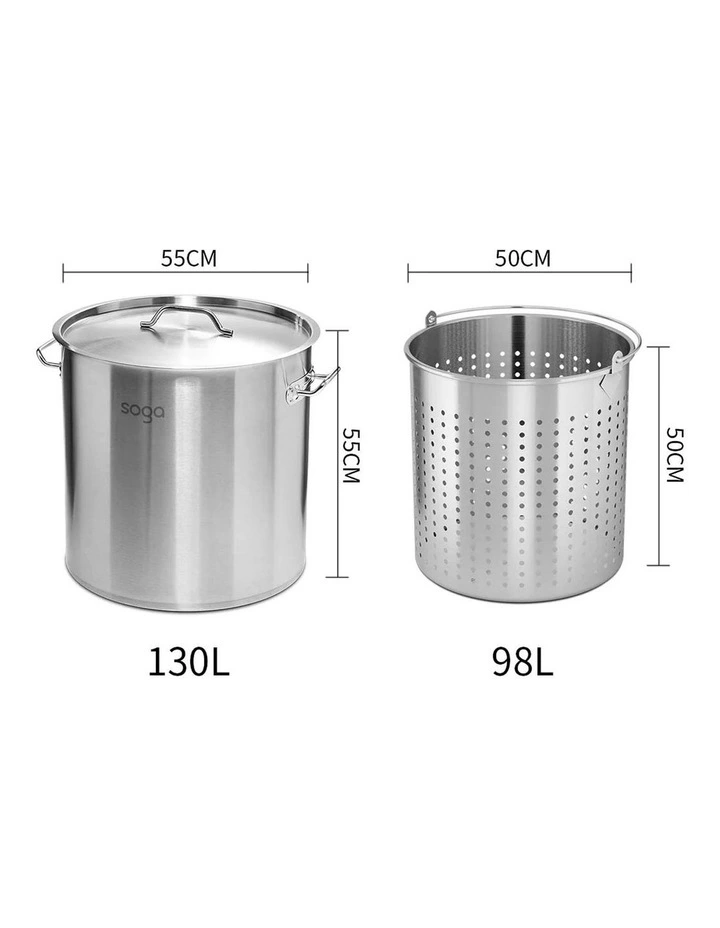 SOGA 18/10 Stainless Steel 130L Stock Pot with 98L Perforated Basket image 4