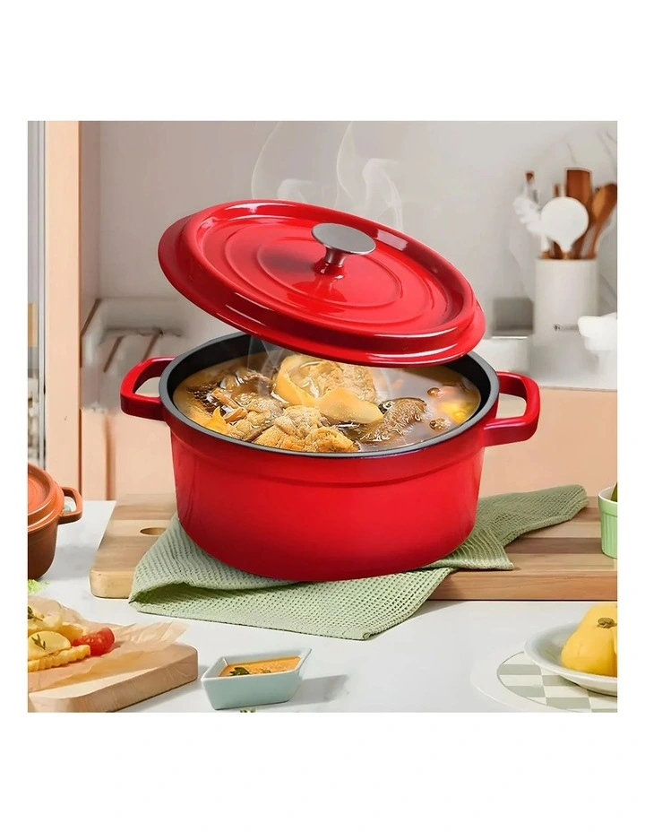 SOGA 24cm Red Enamel Cast Iron Casserole Pot with Lid 3.6L image 3