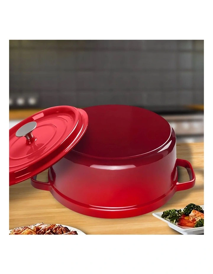 SOGA 24cm Red Enamel Cast Iron Casserole Pot with Lid 3.6L image 4