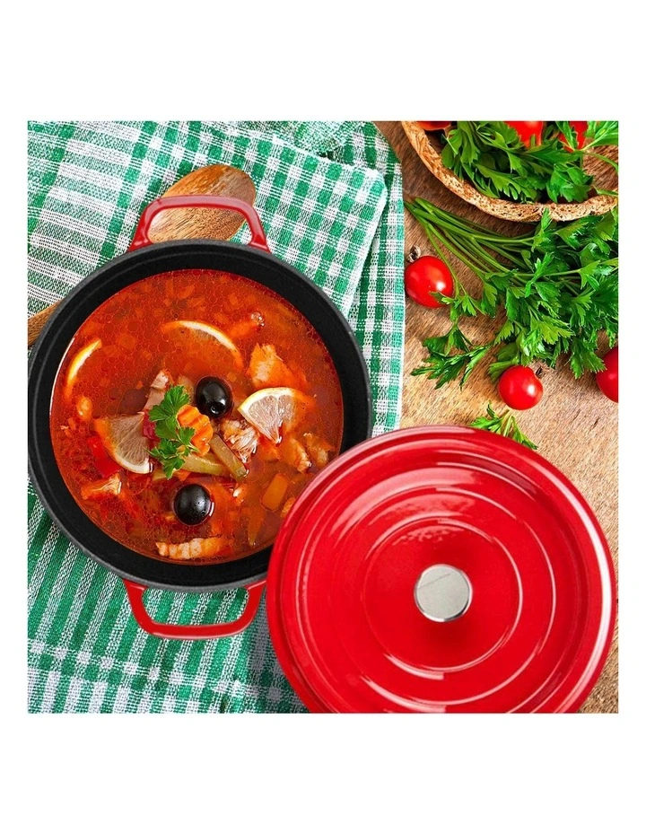 SOGA 24cm Red Enamel Cast Iron Casserole Pot with Lid 3.6L image 5