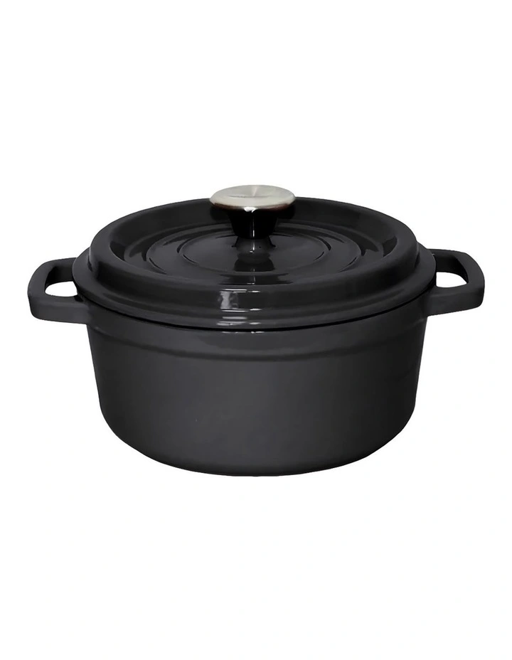 SOGA 24cm Black Enamel Cast Iron Casserole Pot with Lid 3.6L image 1