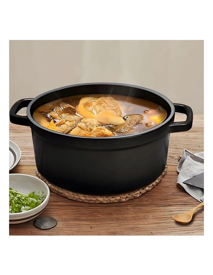 SOGA 24cm Black Enamel Cast Iron Casserole Pot with Lid 3.6L image 2