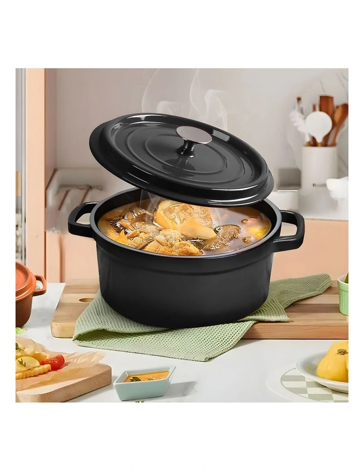SOGA 24cm Black Enamel Cast Iron Casserole Pot with Lid 3.6L image 3