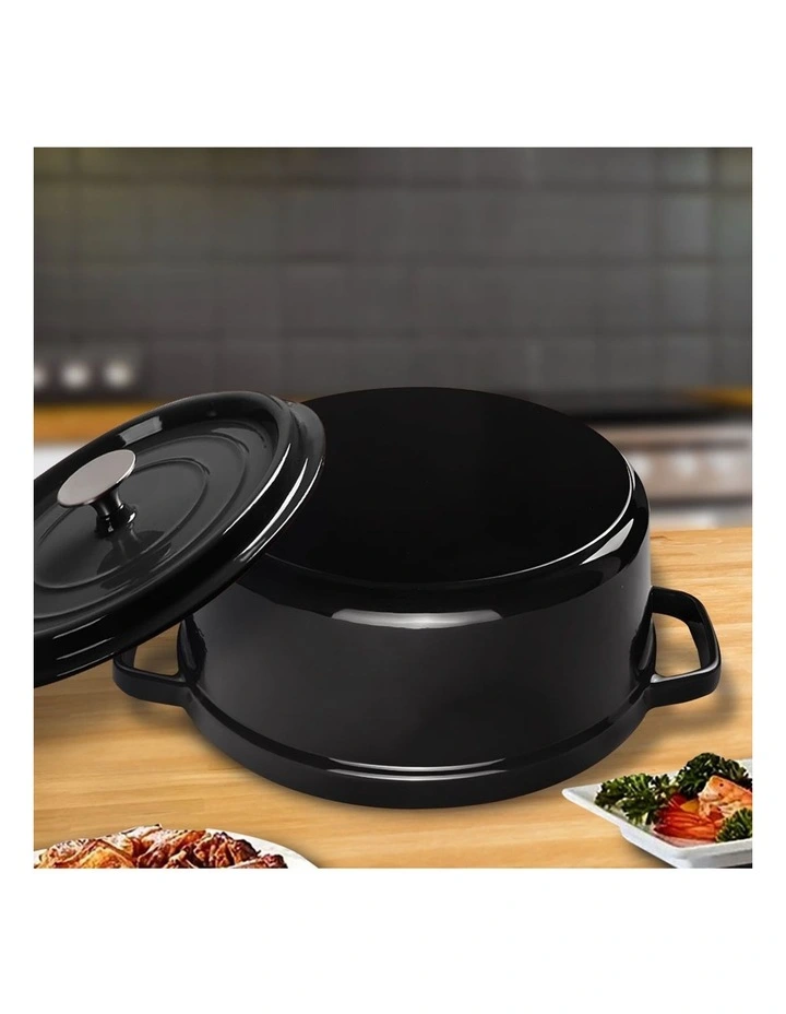 SOGA 24cm Black Enamel Cast Iron Casserole Pot with Lid 3.6L image 4