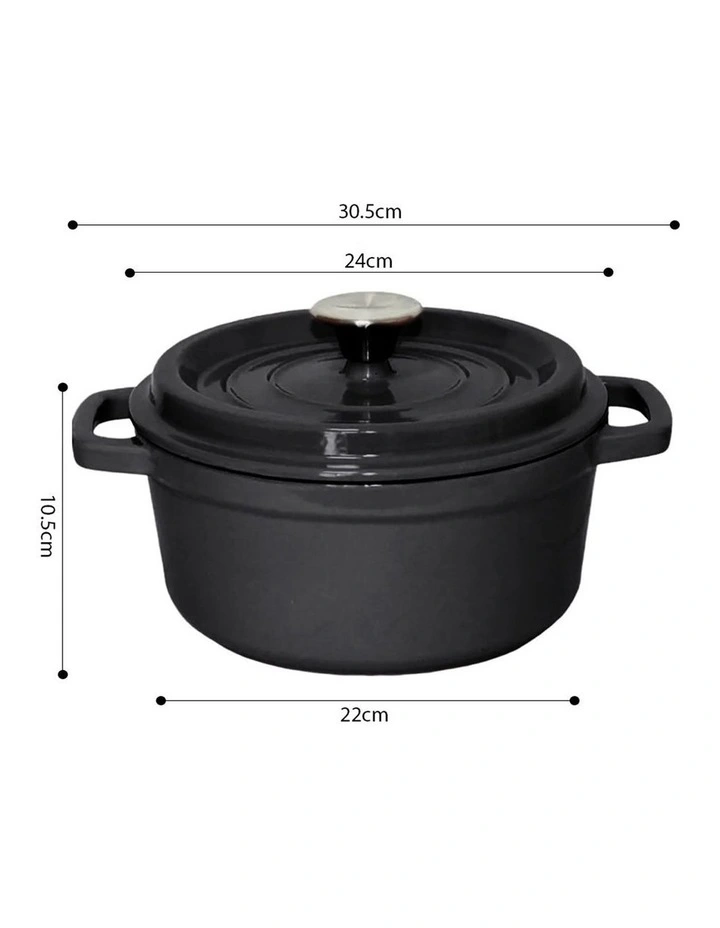 SOGA 24cm Black Enamel Cast Iron Casserole Pot with Lid 3.6L image 6