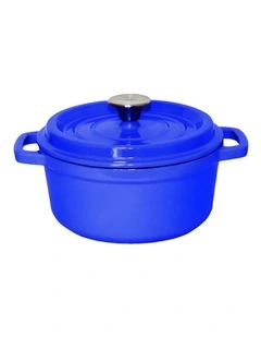 SOGA 24cm Blue Enamel Cast Iron Casserole Pot with Lid 3.6L