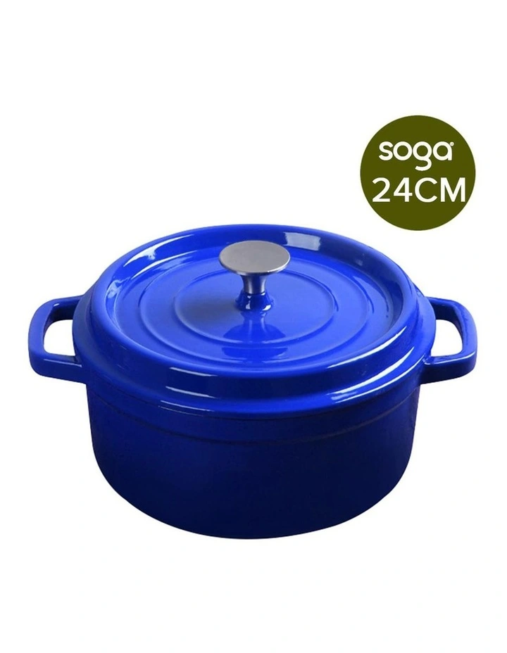SOGA 24cm Blue Enamel Cast Iron Casserole Pot with Lid 3.6L image 7