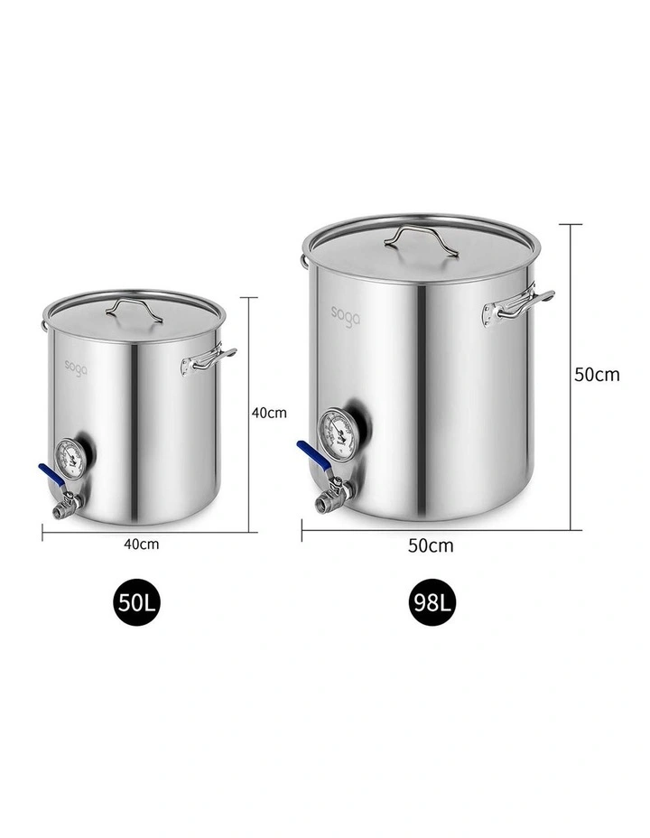 SOGA Stainless Steel Brewery Pot with Beer Valve 50L & 98L image 2