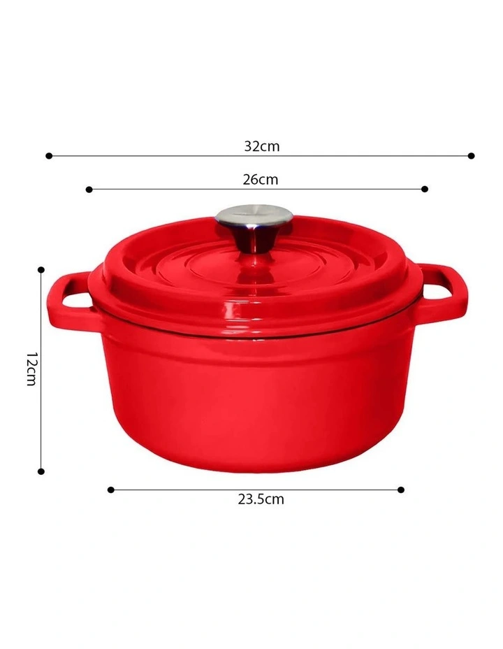 SOGA 26cm Red Enamel Cast Iron Casserole Pot with Lid 5L image 6