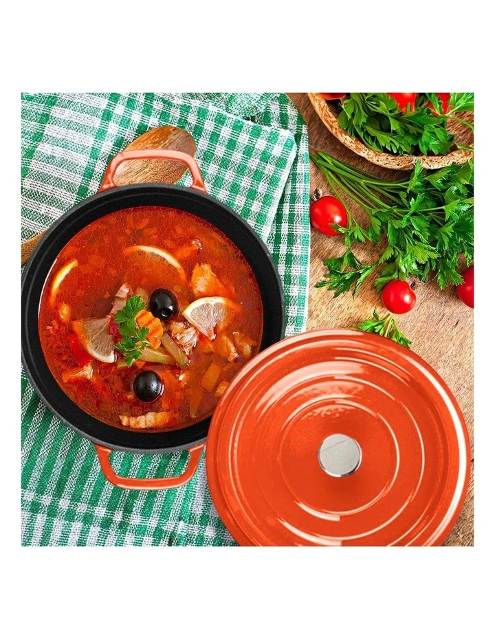 SOGA 24cm Orange Enamel Cast Iron Casserole Pot with Lid 3.6L image 6