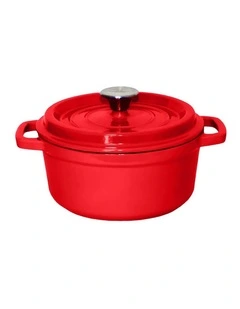 SOGA 22cm Red Enamel Cast Iron Casserole Pot with Lid 2.7L