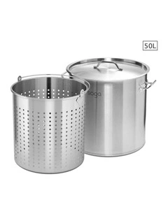 SOGA 18/10 Stainless Steel 50L Stock Pot with 33L Perforated Basket