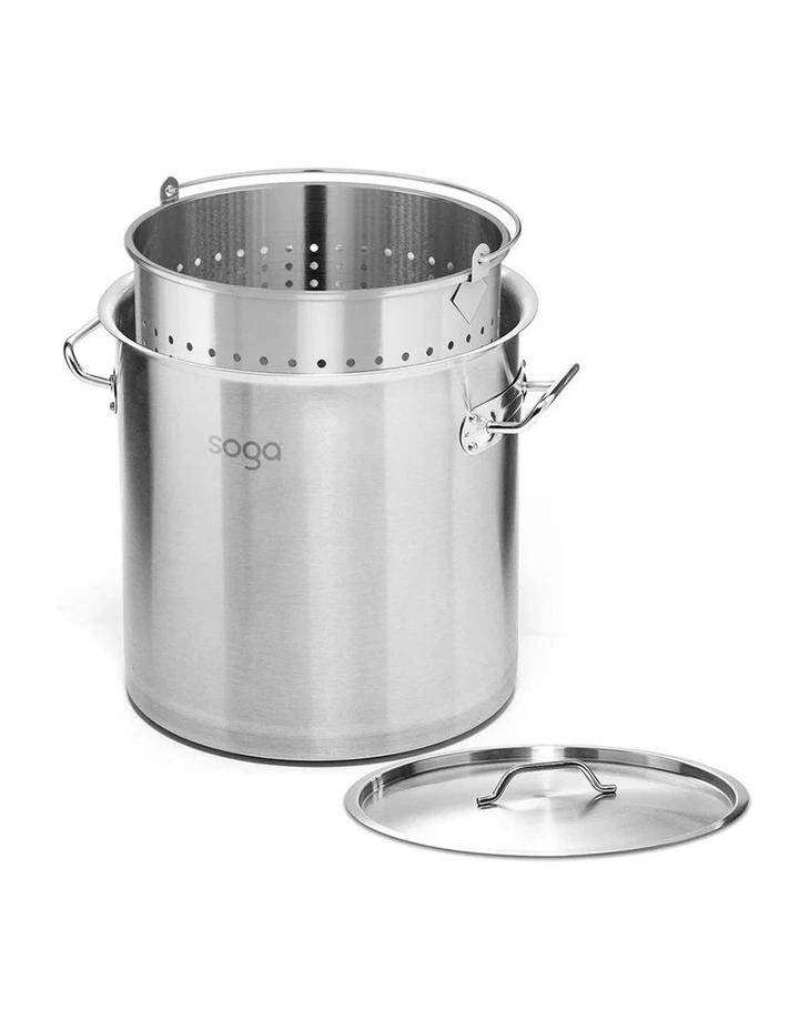 SOGA 18/10 Stainless Steel 50L Stock Pot with 33L Perforated Basket image 5