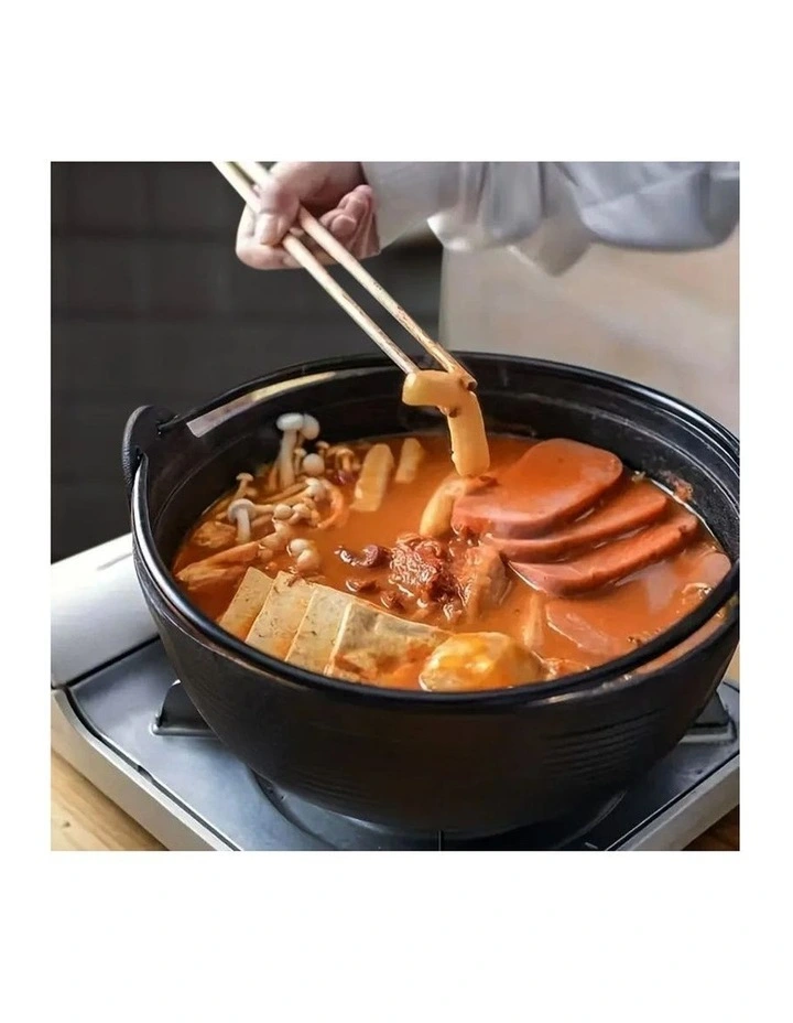 SOGA 2X 25cm Cast Iron Japanese Sukiyaki Shabu Hot Pot with Wooden Lid image 2