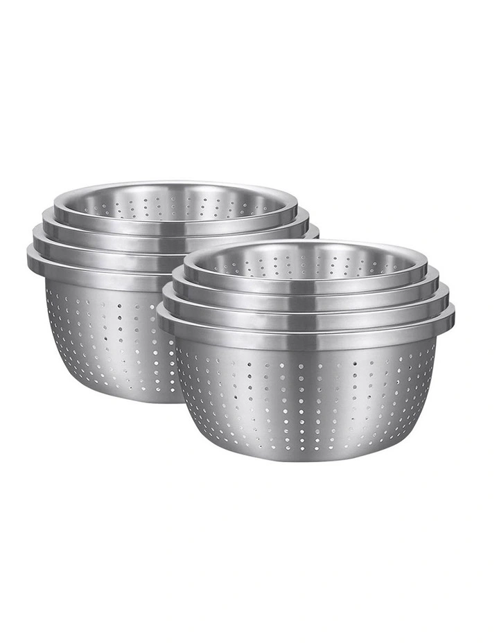SOGA 2X 4pc Stainless Steel Colander Bowl Strainer Nesting Basin Set image 1