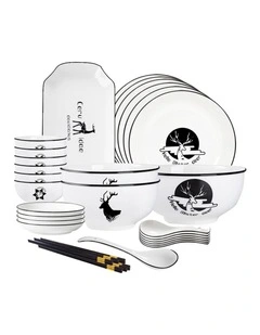 SOGA White Antler Ceramic Dinnerware Set of 20