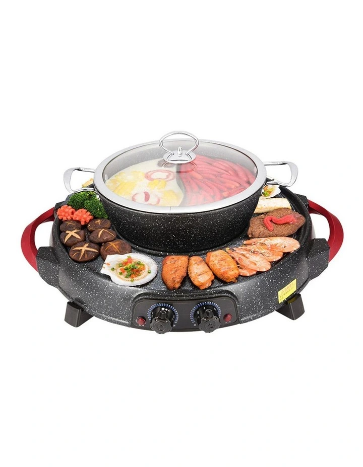 SOGA Round 2-in-1 Electric BBQ Grill with Removable Divided Hot Pot image 1