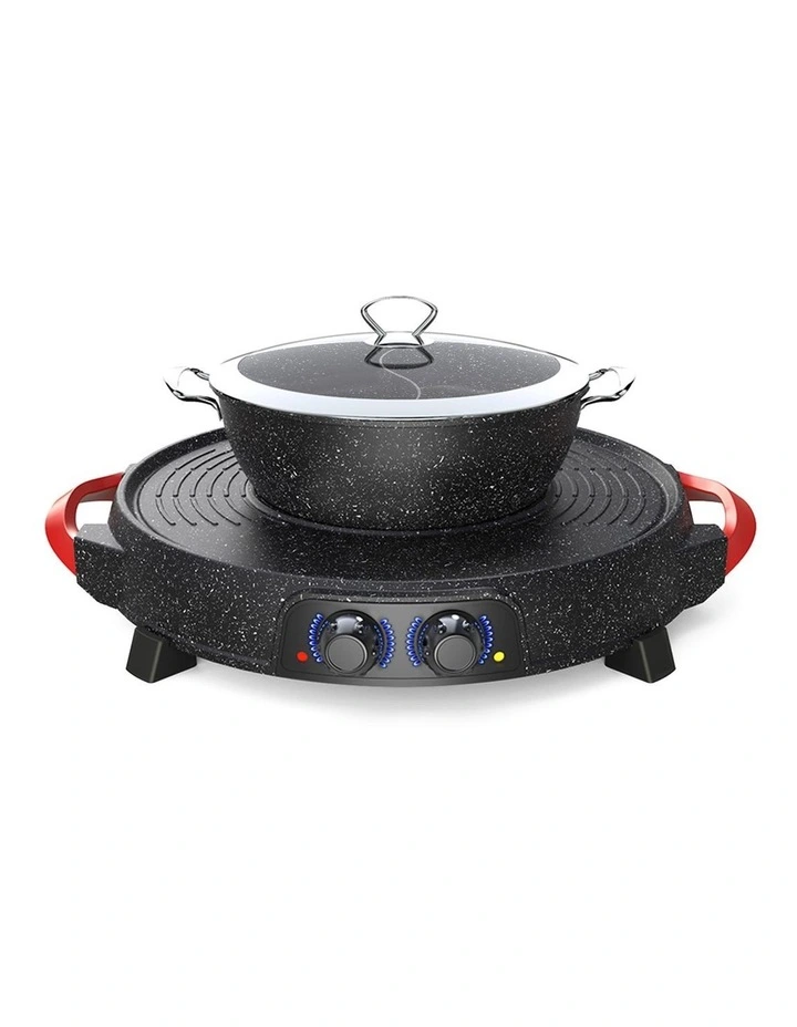 SOGA Round 2-in-1 Electric BBQ Grill with Removable Divided Hot Pot image 2