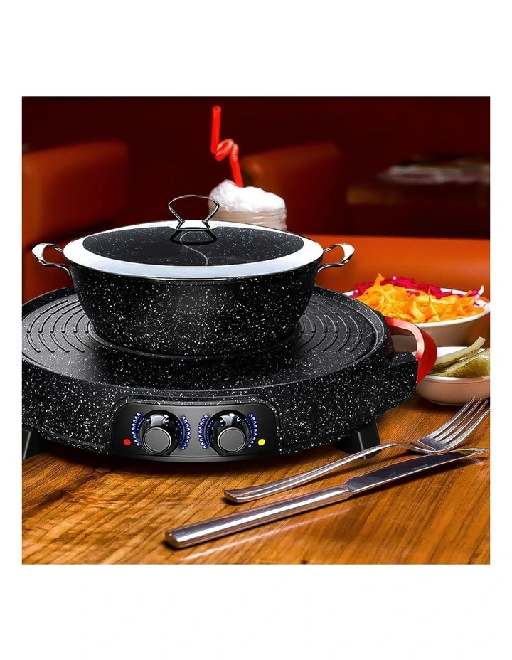 SOGA Round 2-in-1 Electric BBQ Grill with Removable Divided Hot Pot image 6