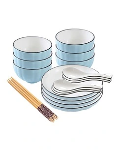 SOGA 10pc Blue Japanese Ceramic Dinnerware Plate Bowl Set Crockery