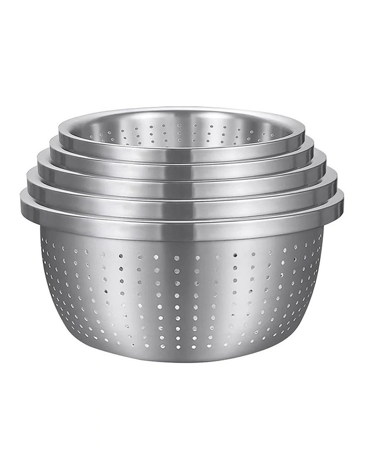 SOGA 5pc Stainless Steel Nesting Colander Bowl Strainer Kitchen Set image 1