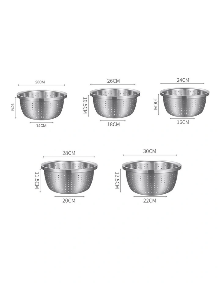 SOGA 5pc Stainless Steel Nesting Colander Bowl Strainer Kitchen Set image 2