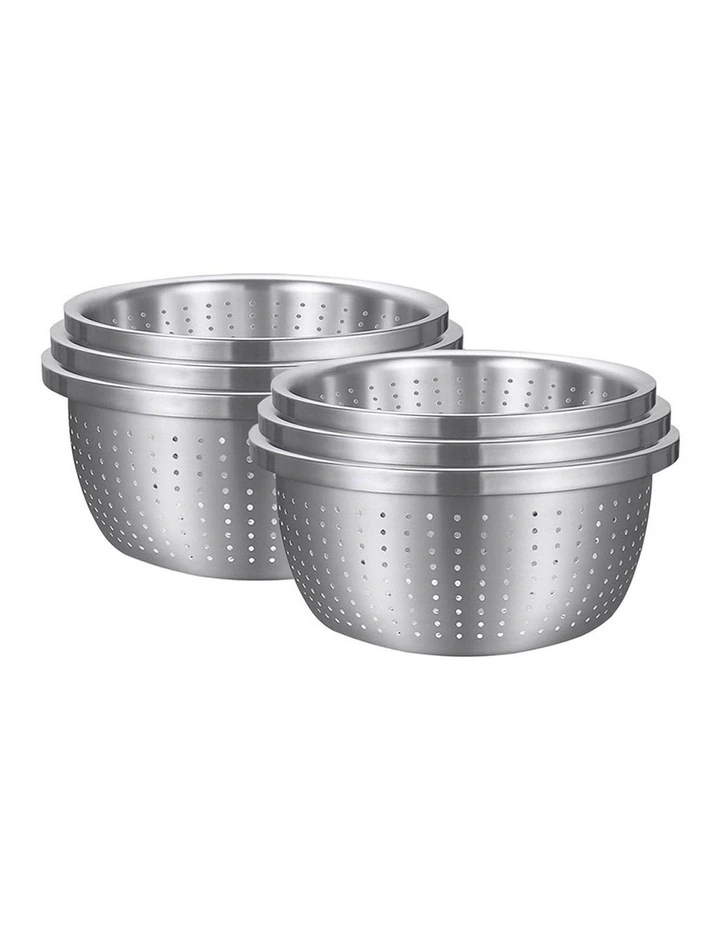SOGA 2X 3pc Stainless Steel Nesting Colander Bowl Strainer Kitchen Set image 1