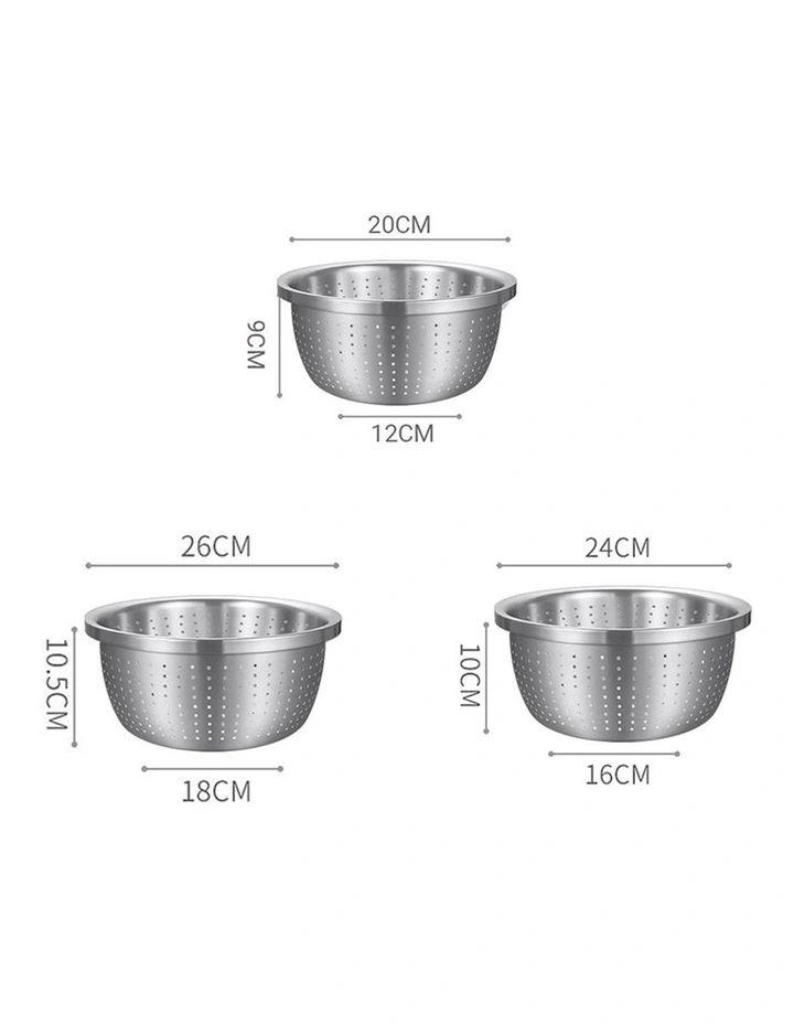 SOGA 2X 3pc Stainless Steel Nesting Colander Bowl Strainer Kitchen Set image 2