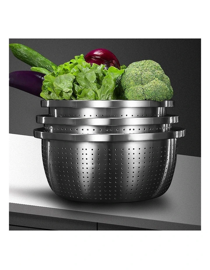 SOGA 2X 3pc Stainless Steel Nesting Colander Bowl Strainer Kitchen Set image 4