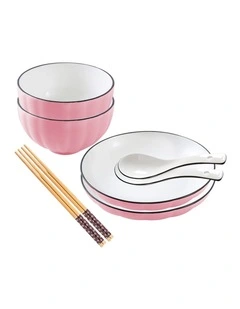 SOGA 4pc Pink Japanese Ceramic Dinnerware Plate Bowl Set Crockery
