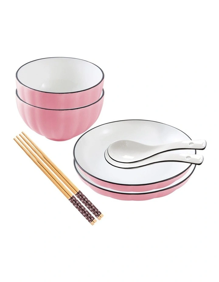 SOGA 4pc Pink Japanese Ceramic Dinnerware Plate Bowl Set Crockery image 1