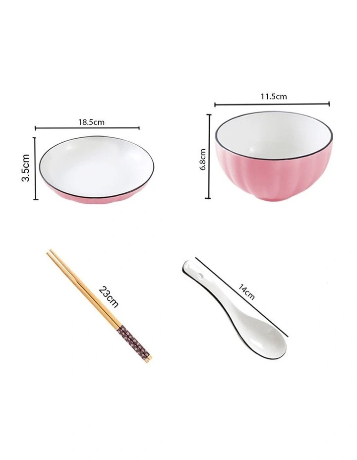 SOGA 4pc Pink Japanese Ceramic Dinnerware Plate Bowl Set Crockery image 2
