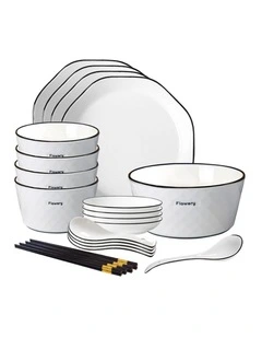 SOGA 13pc Diamond Pattern Ceramic Dinnerware Plate Bowl Set Crockery