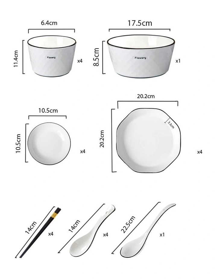 SOGA 13pc Diamond Pattern Ceramic Dinnerware Plate Bowl Set Crockery image 2
