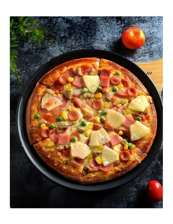 SOGA Round Black Steel Non-Stick Pizza Tray Set image 5