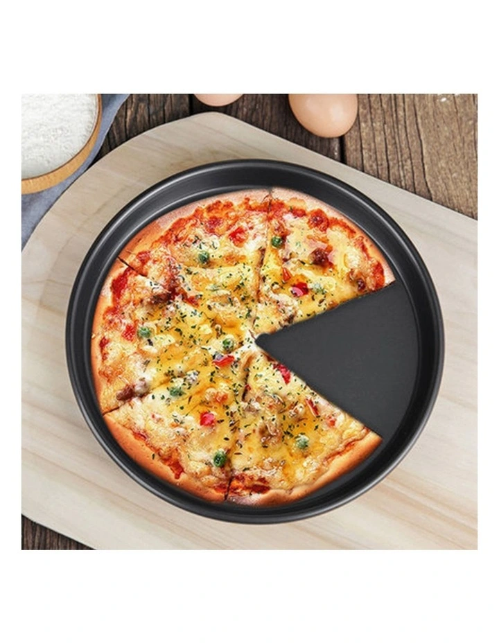 SOGA Round Black Steel Non-Stick Pizza Tray Set image 6